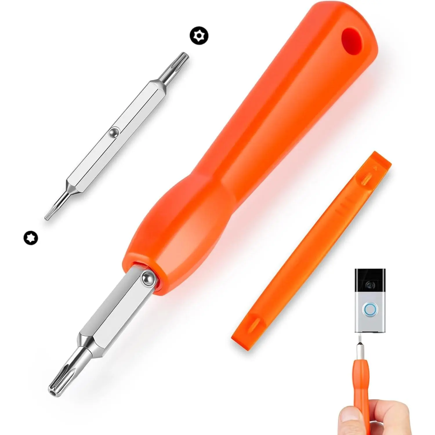 Star-Head Screwdriver Set with Double-End Magnetic Tips, Hanging Handle, Secure Grip - T6, T15 Bits for Video Doorbell Battery Replacement, WiFi Password Reset