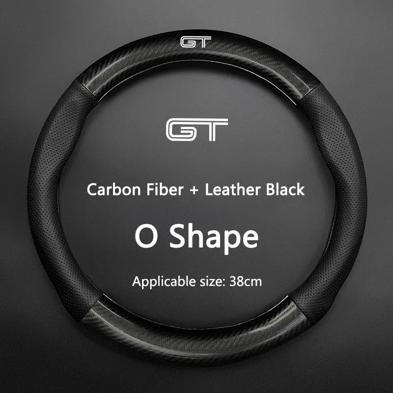 Ford Mustang Gt Gt350 Gt500 Steering Wheel Cover, 38cm Carbon Fiber & Leather, Anti-Slip Car Accessory, Durable Design