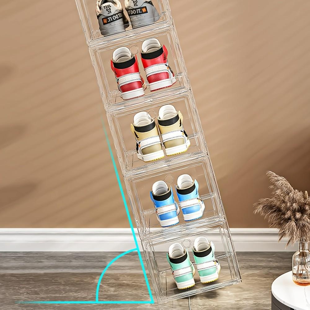 Clear Shoe Storage Box, 1 Count Magnetic Door Shoe Organizer, Stackable Shoe Rack, Space Saving Shoe Storage Box for Home Living Room Bedroom, Clear Plastic Drawers