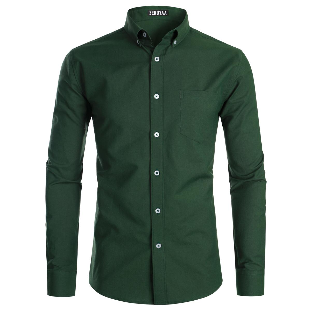 ZEROYAA Men's Hipster Casual Slim Fit Long Sleeve Button Down Oxford Shirts with Chest Pocket