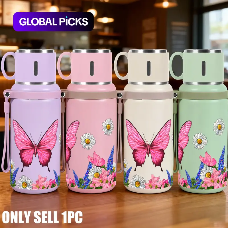 【Black Friday】1 Piece 20oz 316 Stainless Steel Water Bottle with Pink Butterfly and Flowers Print, Durable Large-Capacity Design, Suitable for Sports, Fitness, Outdoor Travel and Hiking, Ideal for Gifting #GLOBAL PICKS