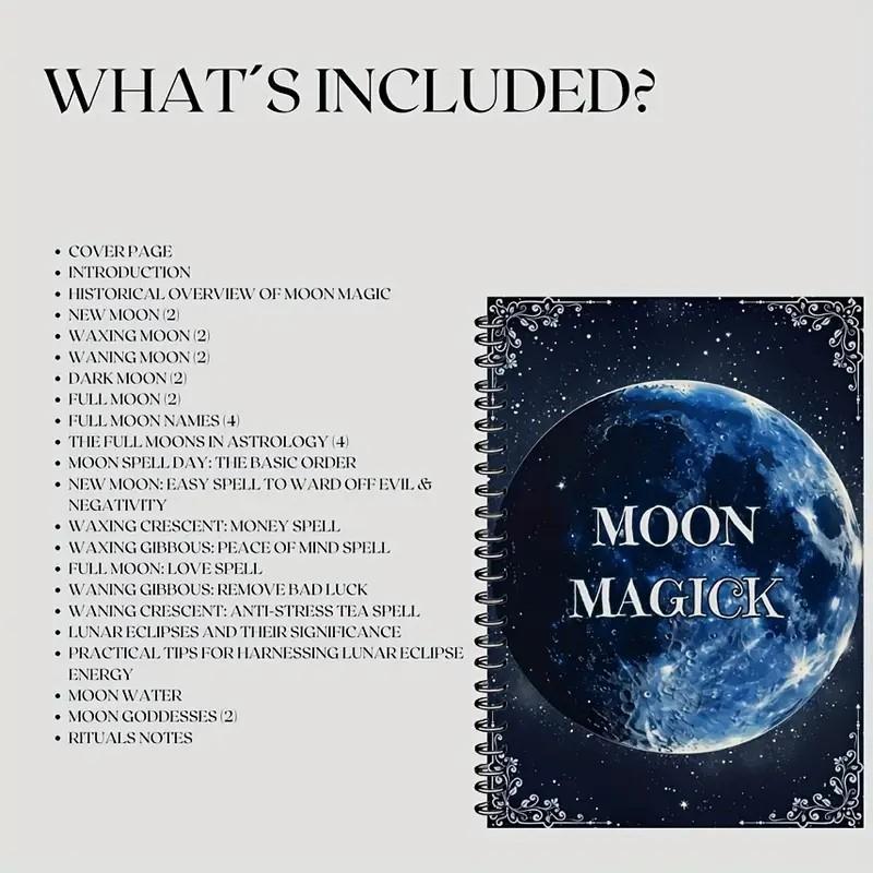 Witchcraft Practitioner Moon Magic Planner Book, Vintage Astrology Spellbook with Lunar Phase Tracker, Divination Rituals, A5 Notebook
