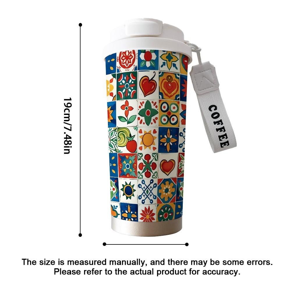 Abstract Grid Pattern Coffee Cup, Portable Dual Drink Insulated Tumbler, Keeps Hot/cold, Stylish, Ideal for Office, Travel, Sports, Golf