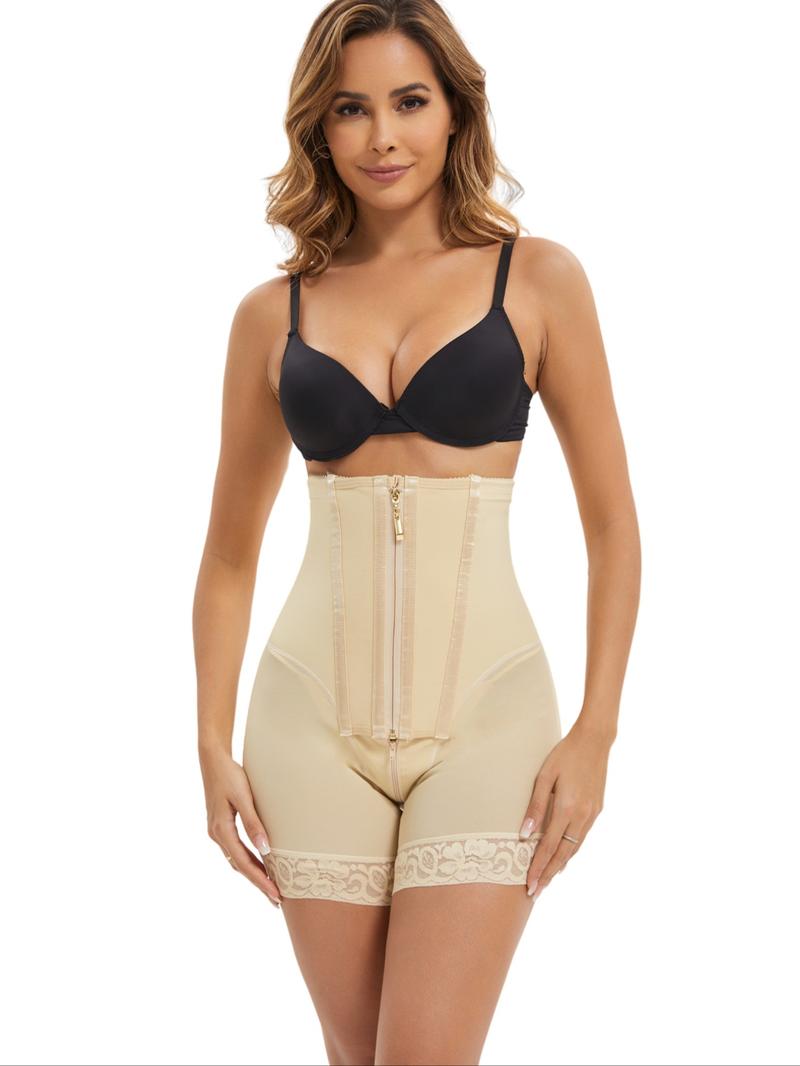 Women's Solid Color High Waist Zipper Shapewear Shorts, Tummy Control Butt Lifting Shaper, Ladies Shapewear Bottoms for All Seasons, Body Shapewear, Corset Waist Shaper