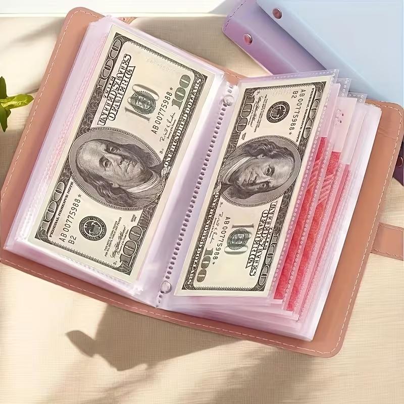 PU Material Money Receipt Folder, Bill Organizer Planner, Holds Up to 100 Bills, Includes Bill Photos, Stamps, and Card Storage, Ideal for Organizing Finances