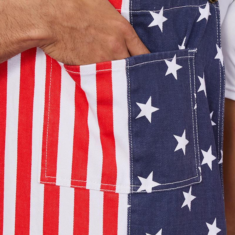 Unisex American Flag Overalls Couples USA Patriotic Workwear Menswear Adjustable Denim Jumpsuit with Zipper and Pockets, Womenswear