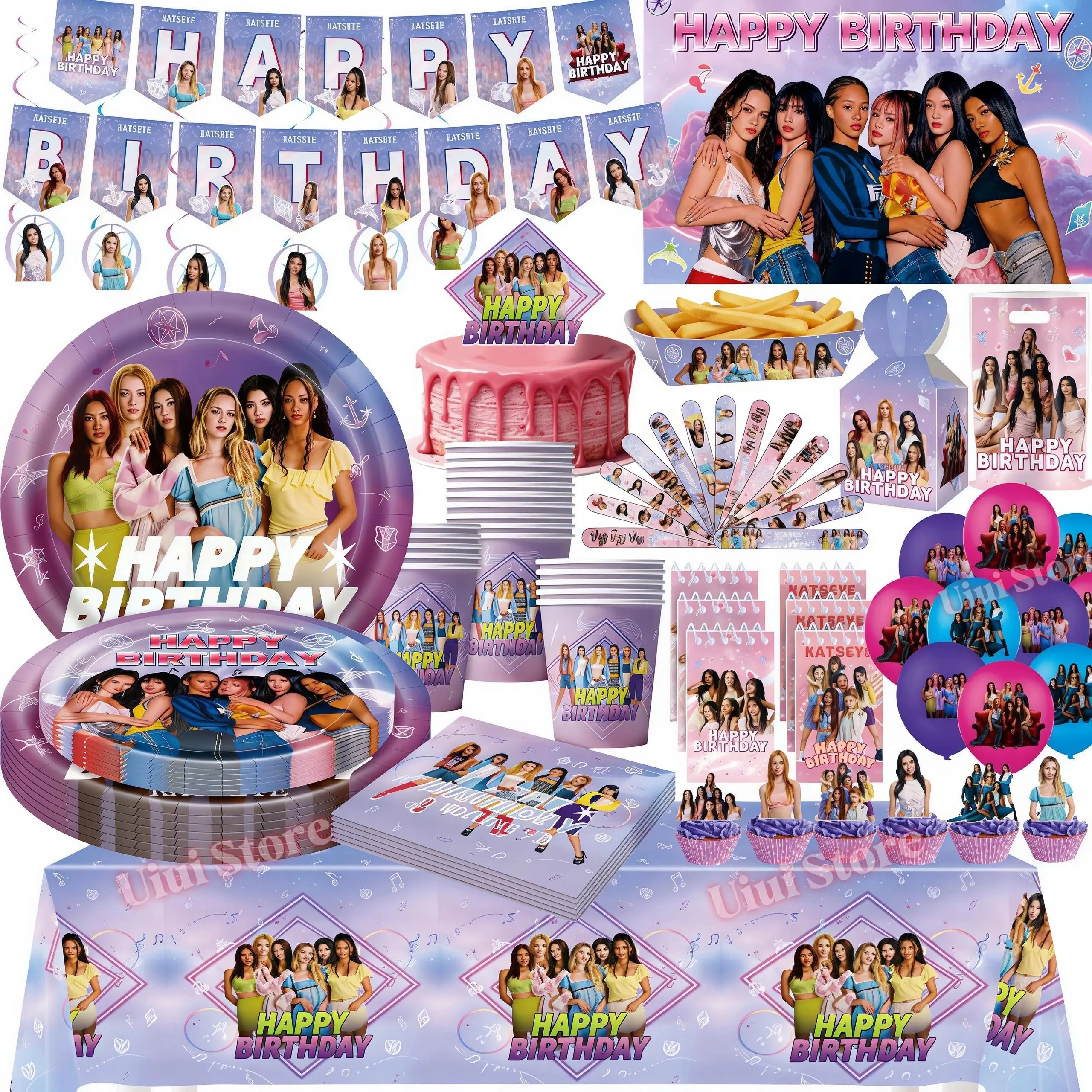 K&Katseye Birthday Party Decoration Kpop Girl Party Favor Balloon Plate Cup Sticker for Fans Gift Baby Shower Supplies Accessory