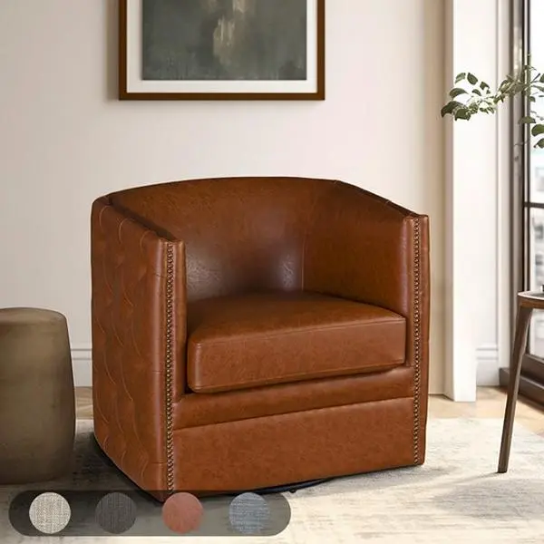 ARCH Tufted Barrel Swivel Chair for Living Room, Modern Accent Tub Chair with 360-Degree Swivel, Upholstered Lounge Chair for Bedroom, Office, Reading Nook, Compact Armchair, Single Seater, Stylish Comfortable Seating, Dining Room Chairs