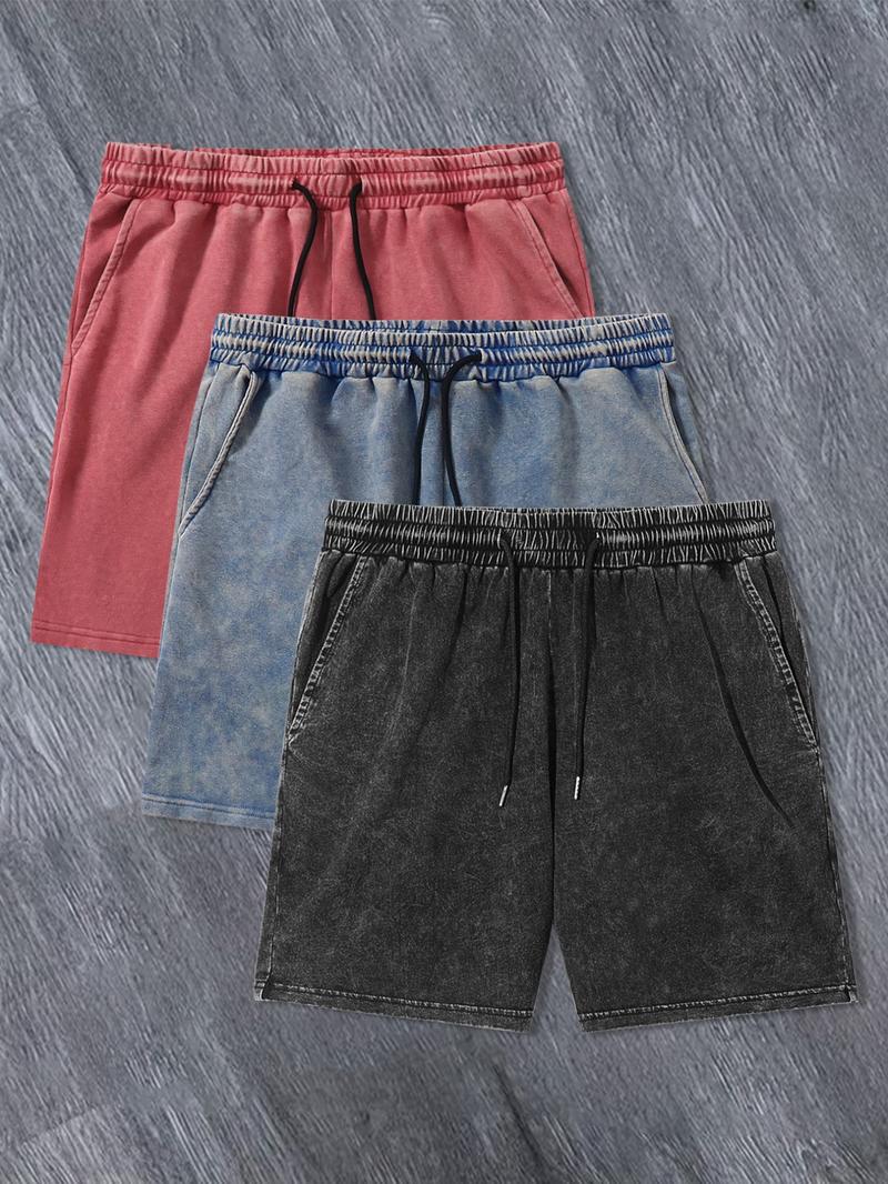 Men's Solid Color / Letter Graphic Print Denim-effect Print Drawstring Waist Shorts,, Regular Fit Casual Street Comfy Breathable Shorts for Daily Wear, Men's Bottoms for Summer