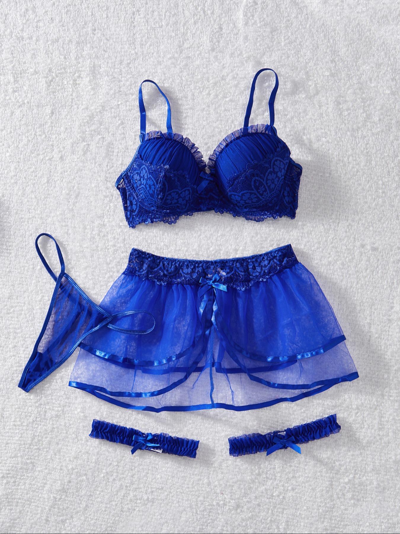 Women's Contrast Floral Lace Lingerie Five-piece Set , Sexy Romantic Teddy Lingerie Set, Women's Lingerie & Underwear for All Seasons