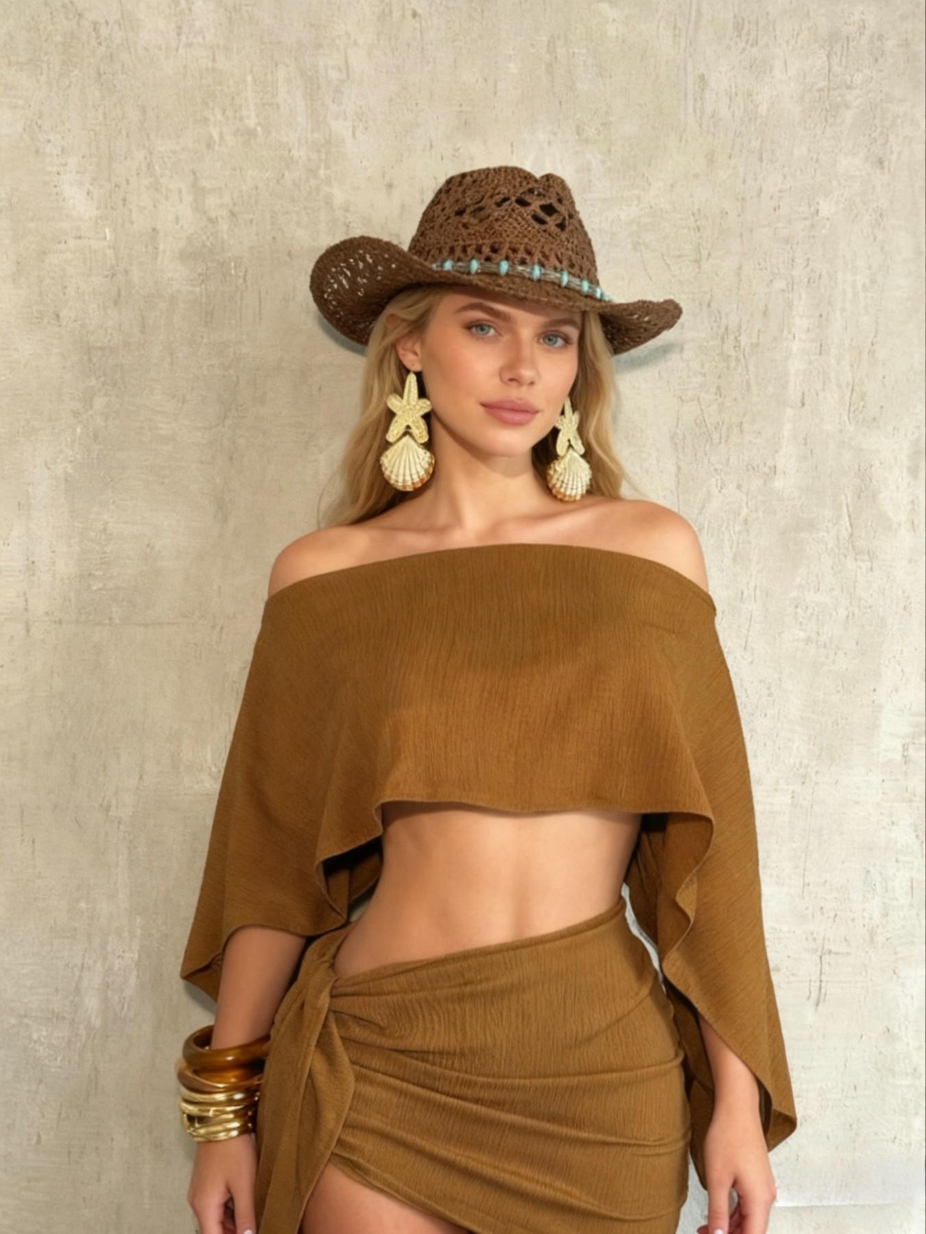 Women's Fashionable Asymmetrical Neckline Top & Bodycon Skirt Set, Elegant Sexy Beach Vacation, Stylish Summer Clothing