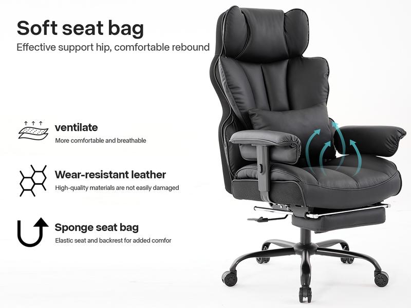 Gzagdecr Big and Tall Office Chair 400lbs PU Leather High Back Gaming Chair with Foot Rest Reclining Executive Ergonomic Office Chairs Lumbar Support Computer Chair Adjustable Armrests