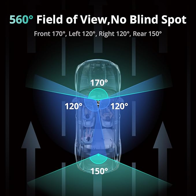 Botslab 4 Channel 3K Dash Cam with 3.18" Touch Screen, Sentry Mode, 24/7 Parking, Built-in GPS, 5.8G WiFi, Night Vision, Voice Control, 128GB Card Included