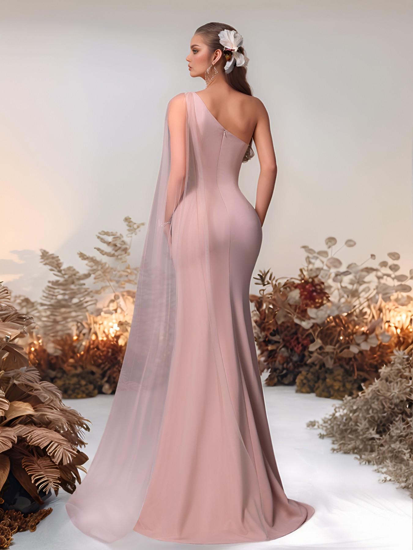 Elegant One-Shoulder Mermaid Dress with Sequins, Formal Evening Gown, Party Dress, Wedding Guest Dress, Slim Fit Long Dress, Evening Party Dresses