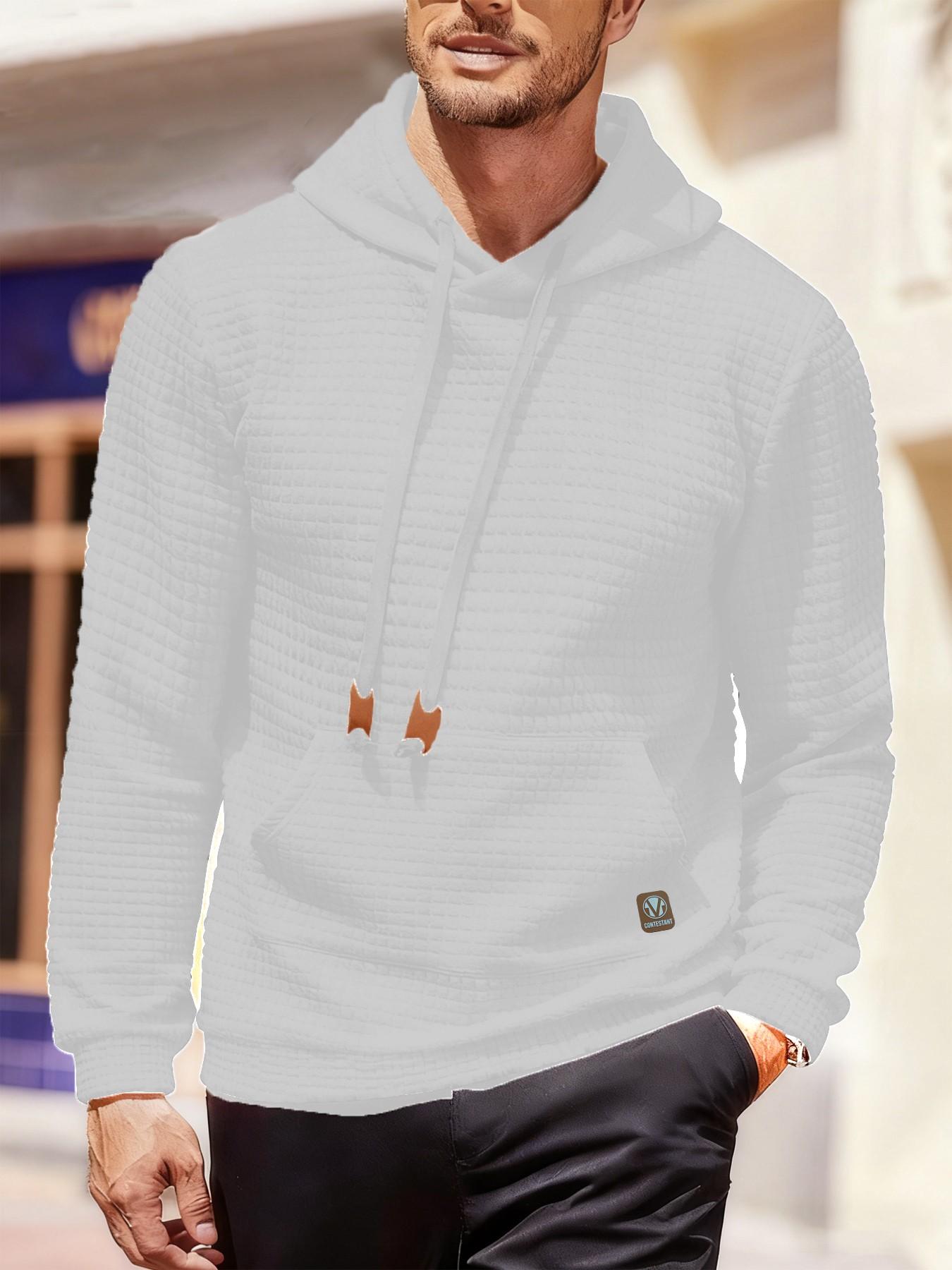 Men's Waffle Hoodie Sweatshirt, Fashionable Label Design, Comfortable Sportswear, Soft Fabric for Sports and Casual Use