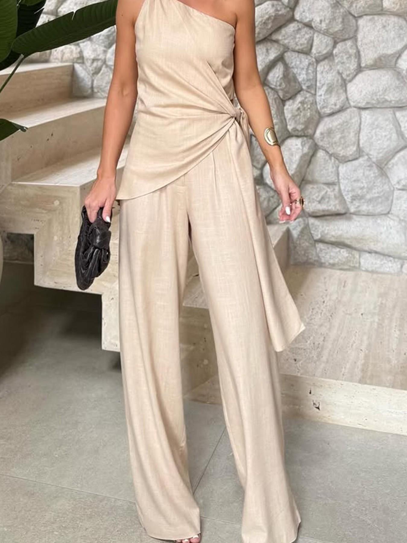 Elegant Two-Piece Set, Loose Fit Crop Top & Wide-Leg Pants, Casual Daily Wear, Perfect for Travel, Stylish Comfortable