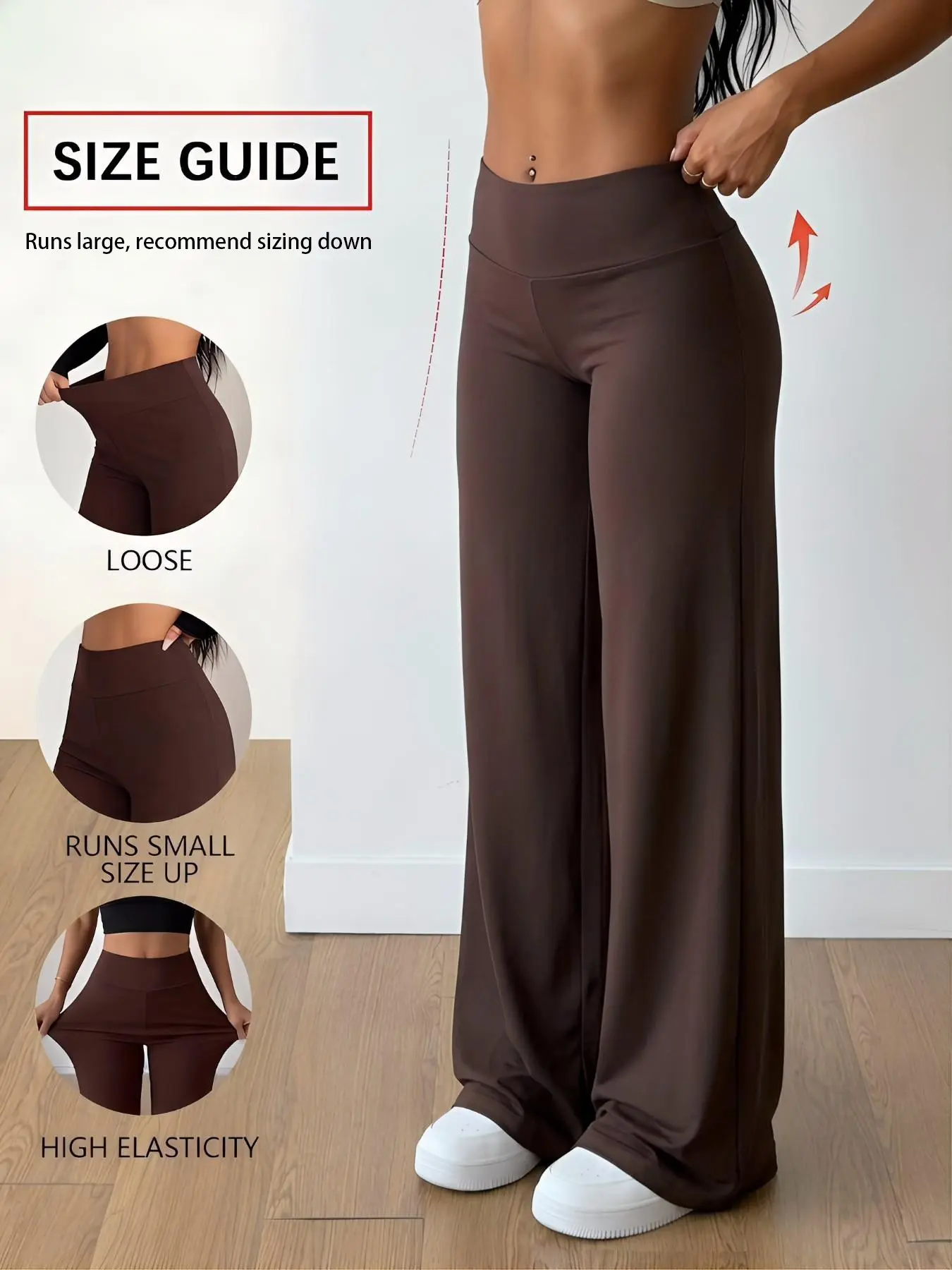 【Black Friday】Womens High Waist Wide Leg Pants, Coffee Brown, Stretchy Soft Lounge Trousers, Casual Fitted, Casual Fashion Bottoms, Flowy Palazzo Pants, Streetwear Y2K Minimal Chic, Daily Wear Comfortable Long Pants, Minimalist, Womenswear
