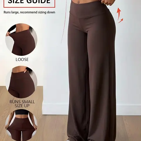 Womens High Waist Wide Leg Pants, Coffee Brown, Stretchy Soft Lounge Trousers, Casual Fitted, Casual Fashion Bottoms, Flowy Palazzo Pants, Streetwear Y2K Minimal Chic, Daily Wear Comfortable Long Pants, Minimalist, Womenswear