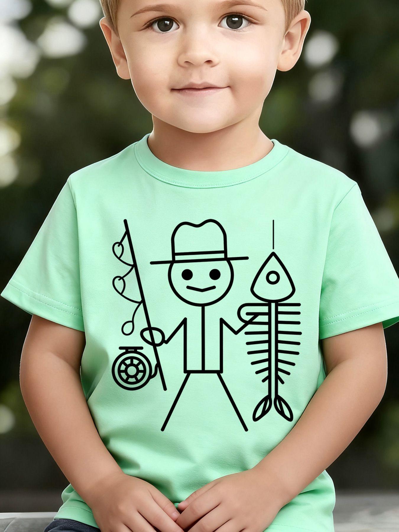 Boys' Summer Breathable & Comfortable "Stick Figure" Cartoon Print (3-12Y) Casual Sports T-Shirt