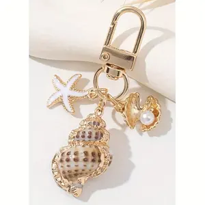 Beach Nautical 1pc Shell & Starfish Keychain with Imitation Pearl/Seashell & Starfish Charm, Women's Bag/Coastal Key for Handbag, Wallet, or Keys/Nautical Gift for Beach Lovers, Summer Style