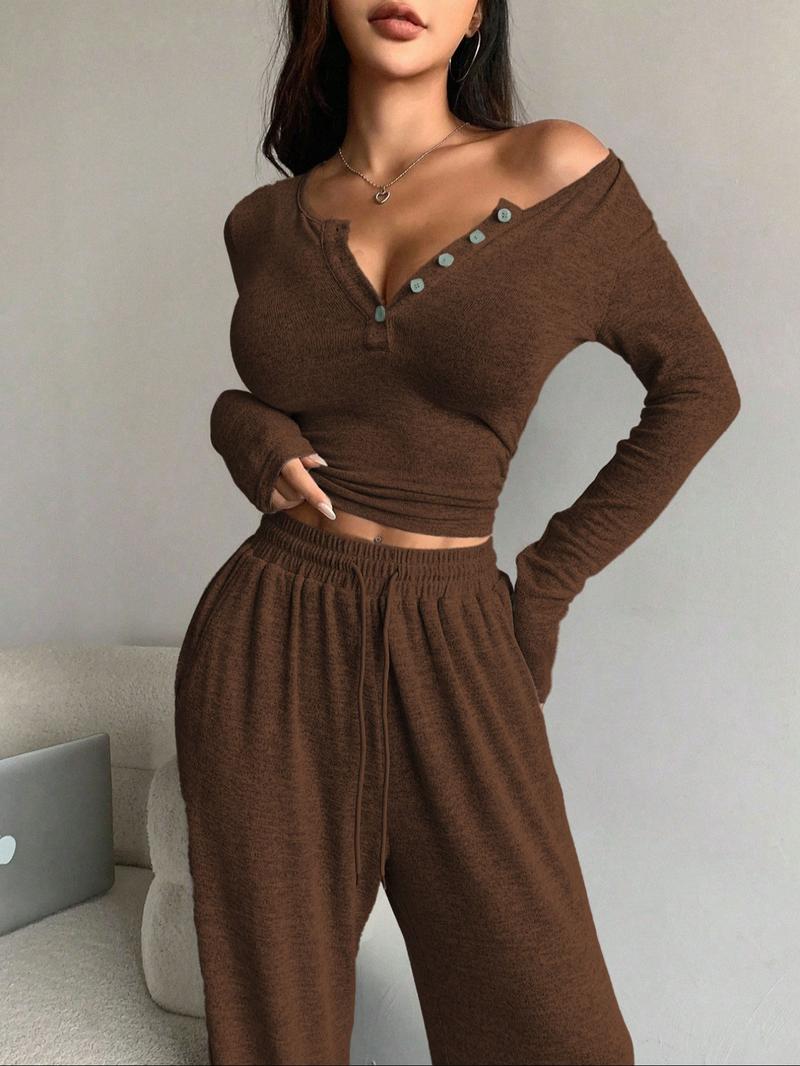 Women's Casual Fall Winter co ord set, Soft Elastic Fabric, Fashionable Two-Piece Sleepwear, Indoor Outdoor Wear, Comfortable Home Clothes Women's Casual Fall Winter co ord set, Soft Elastic Fabric, Fashionable Two-Piece Sleepwear, Indoor Outdoor Wear, Comfortable Home Clothes