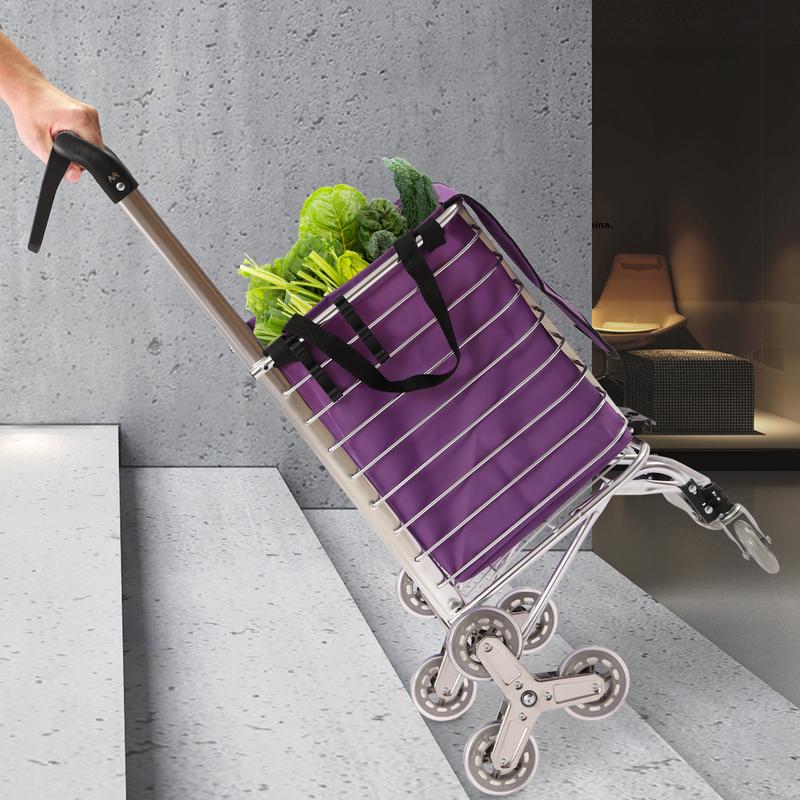 Heavy Duty Folding Shopping Cart with Wheels 40kg Capacity 35L Foldable Grocery Laundry Utility Wagon for Supermarket Picnic Moving Purple Silver