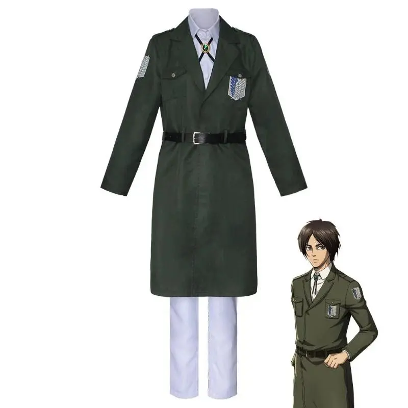 Anime AOT Cosplay Levi Costume Shingek No Kyojin Scouting Legion Soldier Army Green Coat Trench Jacket Uniform Halloween Outfit