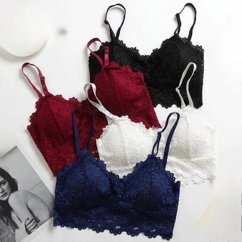 Women's Chic Sunflower Embroidery Halter Bralette - 4/7 Pcs Pack, Backless Wireless Lightweight Lace Bras for Ladies, Adjustable S-XL Straps, Elegant Matching Customizable Fit for Layering & Casual Wear