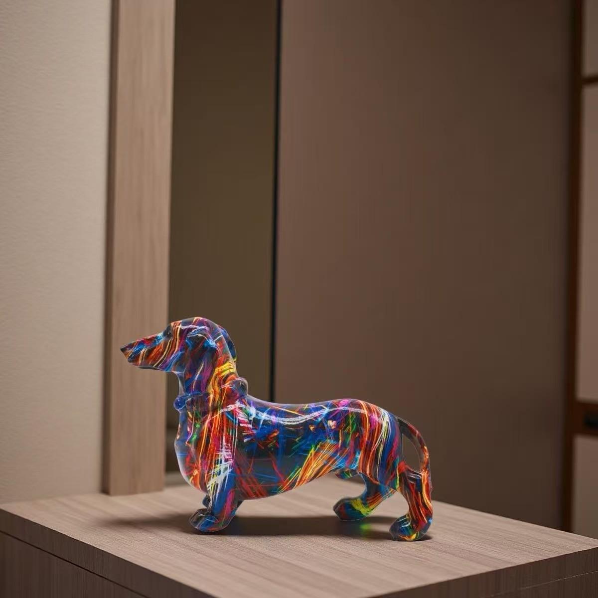 Creative Colorful Sausage Dog Resin Statue, Modern Art Sculpture, Bookshelf Decor, Home Living Room Office Cabinet Desktop Decoration
