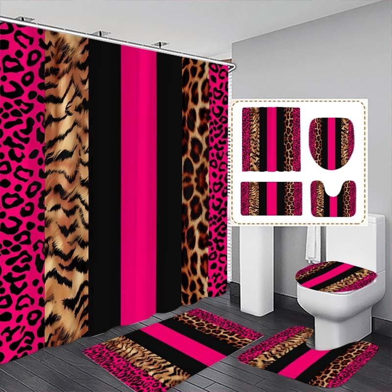 Leopard Print Shower Curtain Set with 12 Hooks, Modern Bathroom Divider, No-Drill Installation, Multi-Purpose Bath Decor Gift
