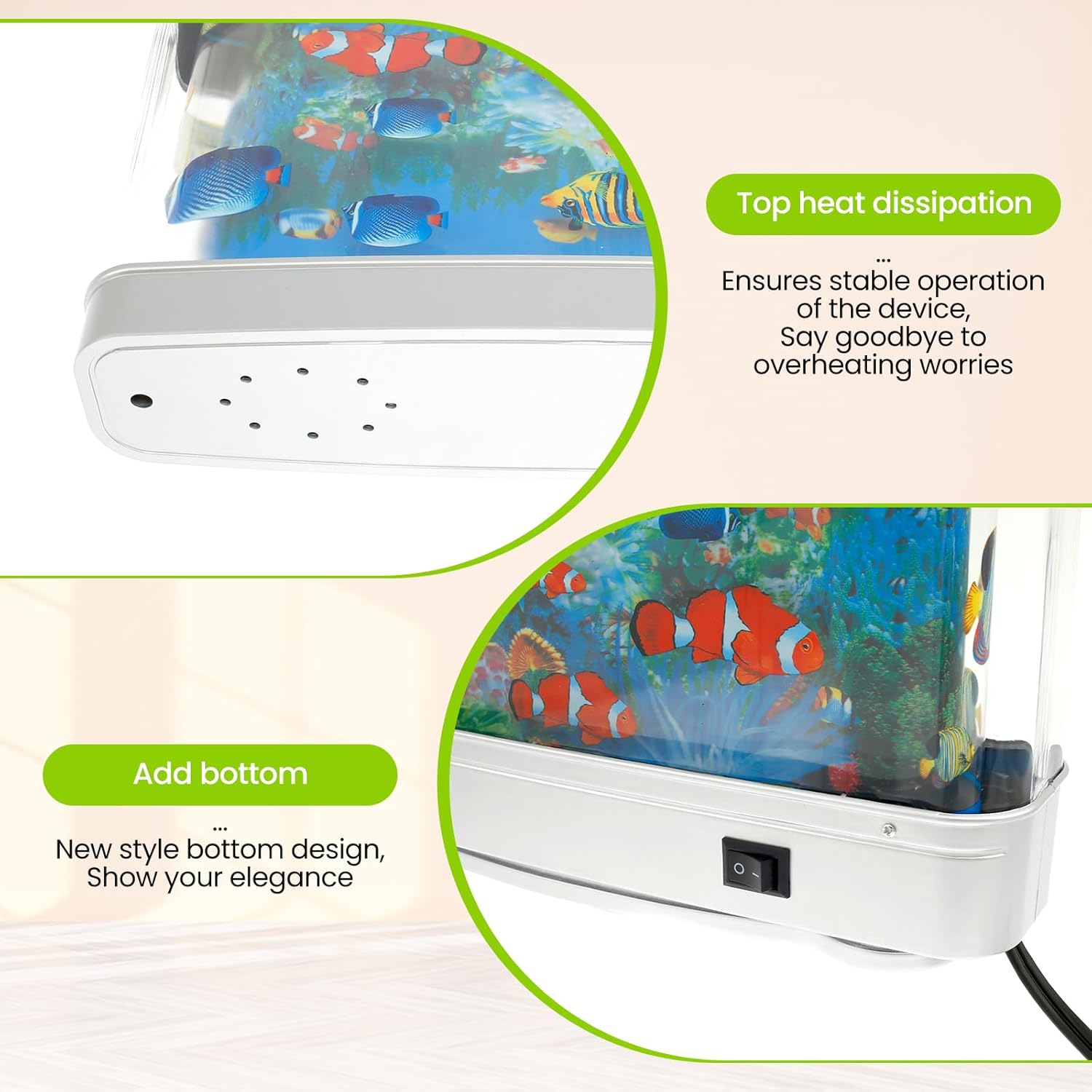 LED Dynamic Simulation Fish Tank Aquarium Light - USB-Powered Desktop Decor for Living Room/Bedroom/Office, Realistic Underwater Ambiance, Button-Controlled, Durable Plastic Home Decoration