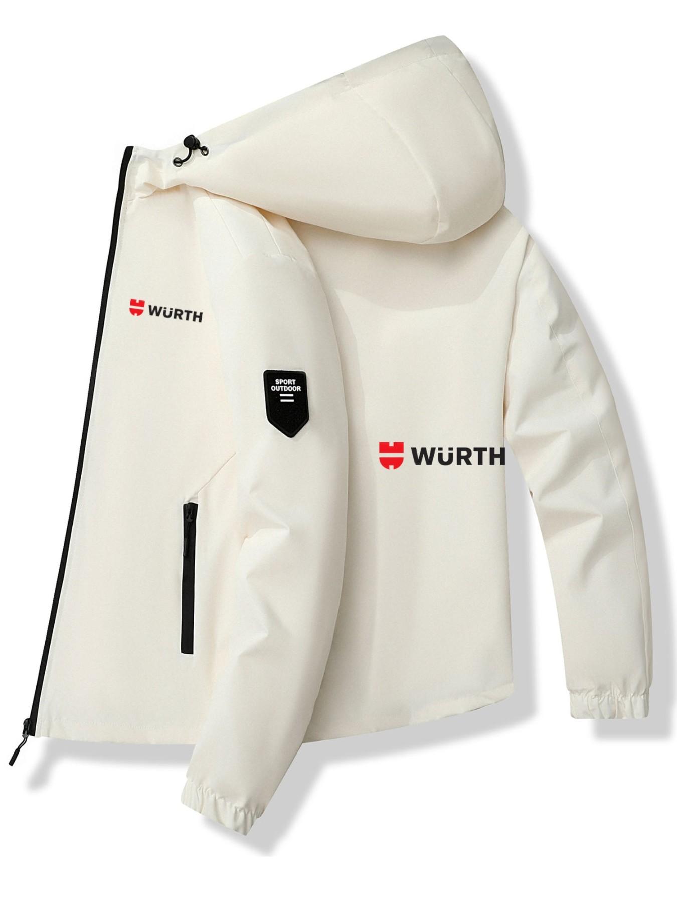 Label Letter Hoodie Jacket, Polyester Fabric, Stylish Print Design, Casual Slim Fit, Spring & Fall Fashion Outerwear