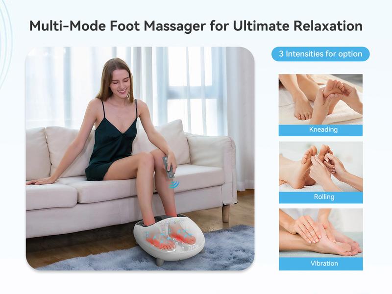 COMFIER Shiatsu Foot Massager with Heat, Kneading and Vibration Massage Electric Heated Foot Massager, Feet Massager for Mom Dad Elder-Home Office Use Gift Adjustable White