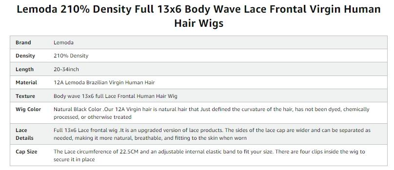 Lemoda 210% Density 13x6 Full Lace Frontal Virgin Human Hair Wigs Body Wave 13x6 HD Transparent Lace Front Wigs Brazilian Pre Plucked With Baby Hair 15A Lemoda 210% Density 13x6 Full Lace Frontal Virgin Human Hair Wigs Body Wave 13x6 HD Transparent Lace Front Wigs Brazilian Pre Plucked With Baby Hair 15A