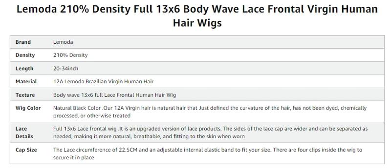 Lemoda 210% Density 13x6 Full Lace Frontal Virgin Human Hair Wigs Body Wave 13x6 HD Transparent Lace Front Wigs Brazilian Pre Plucked With Baby Hair 15A