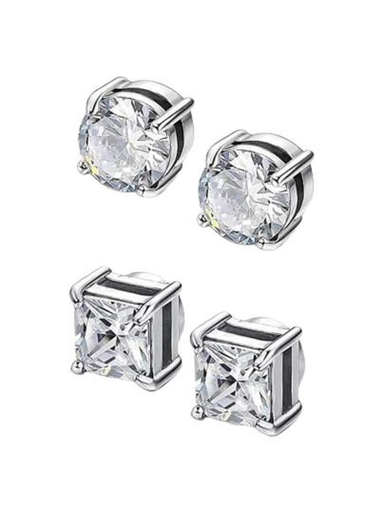 4pcs Simple Stainless Steel Cubic Zirconia Ear Clips, Sparkling Zirconia Magnetic Design Unisex Jewelry Set, Perfect Gift for All Seasons