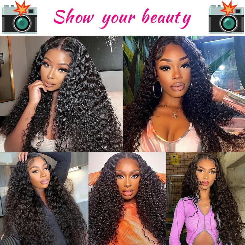 [30 inch hot] Water Wave 13x6 Lace Front Wigs Human Hair 180 Density 13x6 HD Full Lace Frontal Wigs Pre Plucked Wet and Wavy Glueless Deep Curly Human Hair Wigs for Women Natural Black TikTokShopBlackFriday