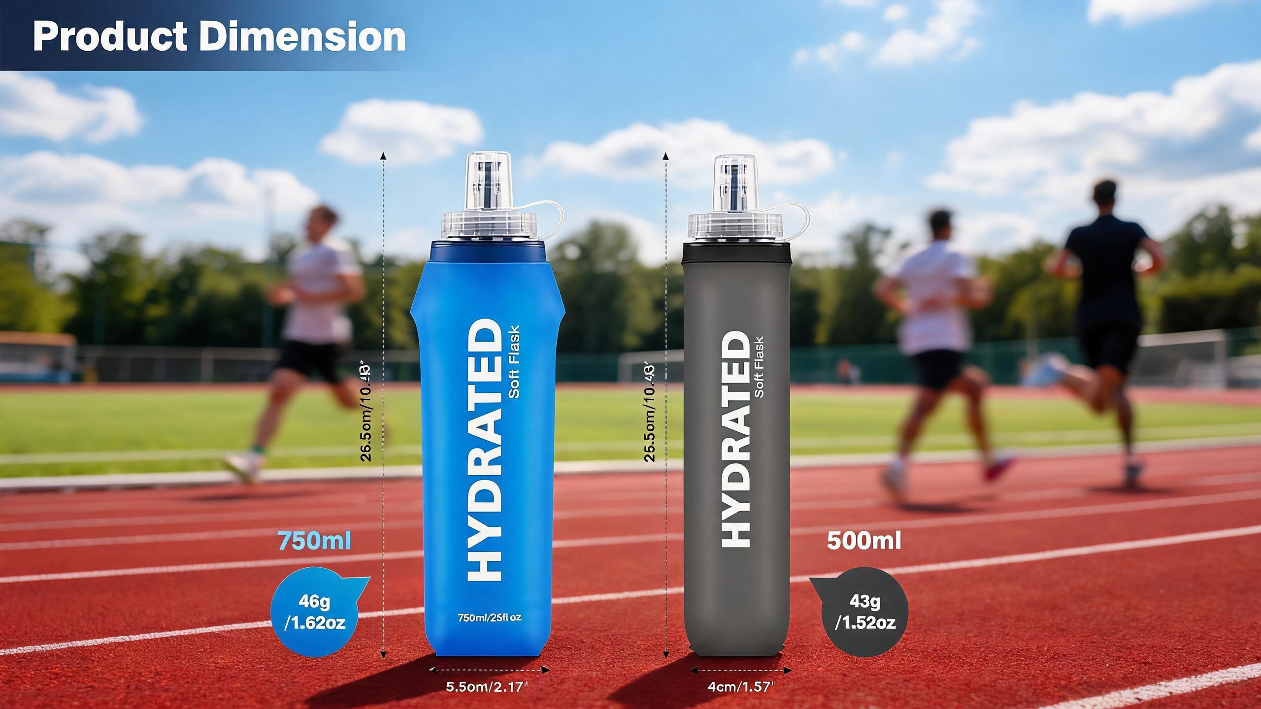 softice bottle2 Pack 500ml TPU Soft Water Flasks with Dust Cap, BPA-Free Foldable Portable Hydration Bottles for Running Vest, Hiking and Cycling