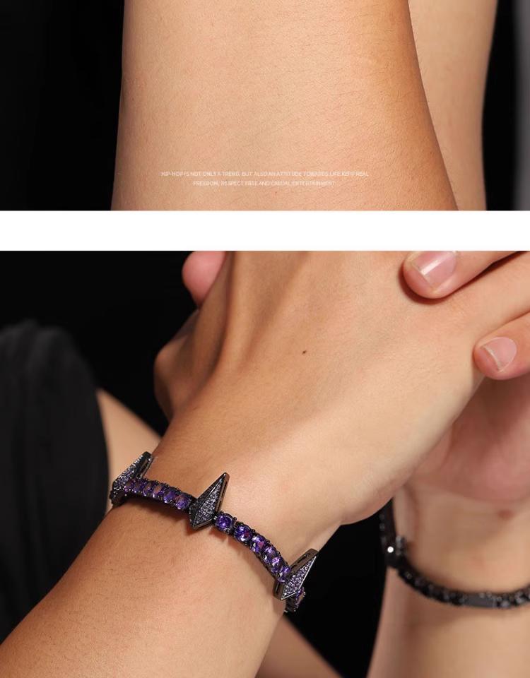 Cuban Style Chain Bracelets & Bangles, Dark Style Iced-Out Black Panther for Men & Women, Hypoallergenic Copper Zircon for Daily Wear, 7in/8in, Dark Style Bracelets & Bangles