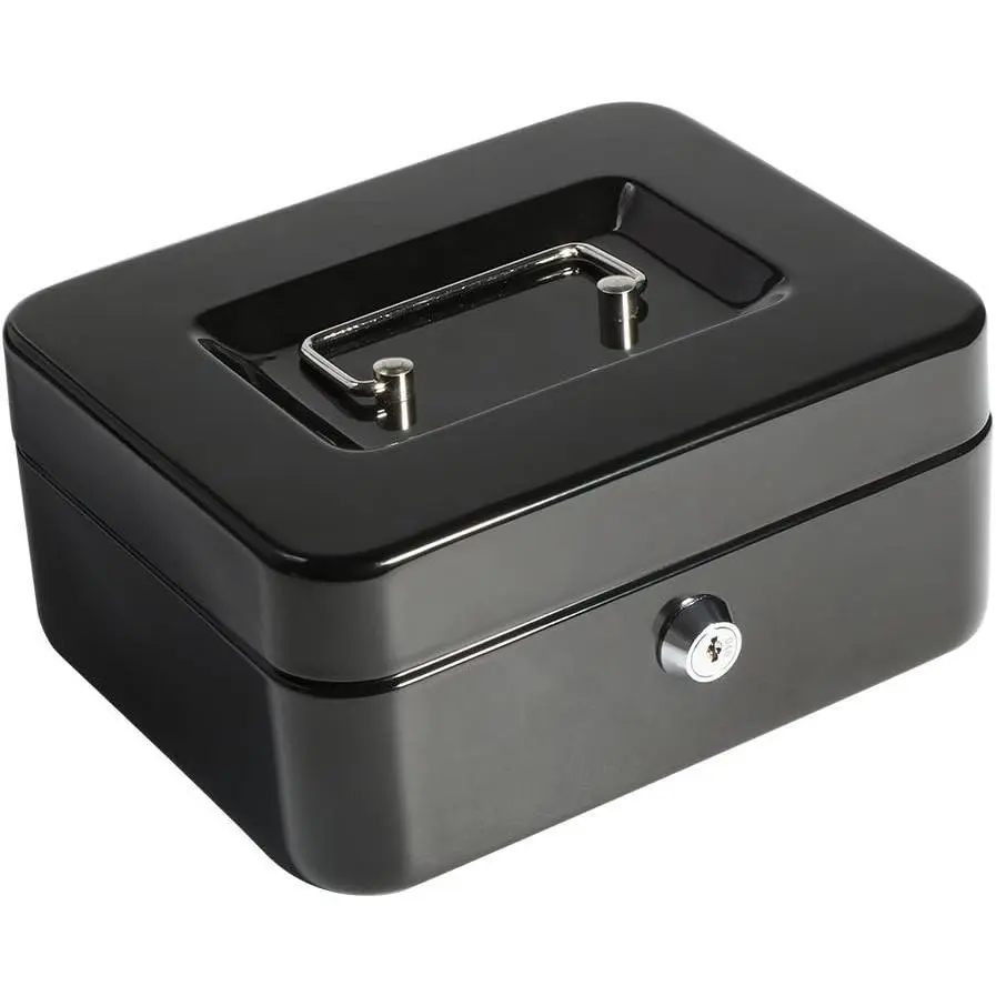 Cash Box with Money Tray, Medium Metal Locking Money Box with Key Lock for Security, 7.87" x 6.30" x 3.54", Black
