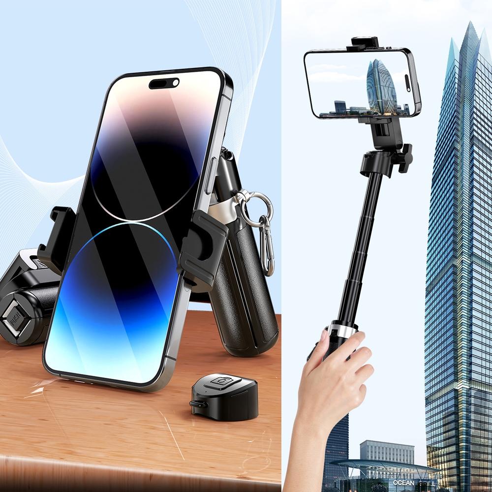 Multifunctional Mini Wireless Selfie Stick Tripod with 2 Lighters & Wide Angle Lens, Selfie Stand, Portable Phone Accessory for Travel Photography, Travel Gadgets