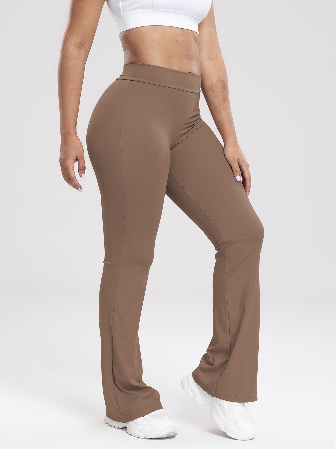 New Women's Fall Ruched Sports Flare Pants Set, High Elasticity Yoga Leggings, Slim-Fit Woven Fabric, All Seasons Wear