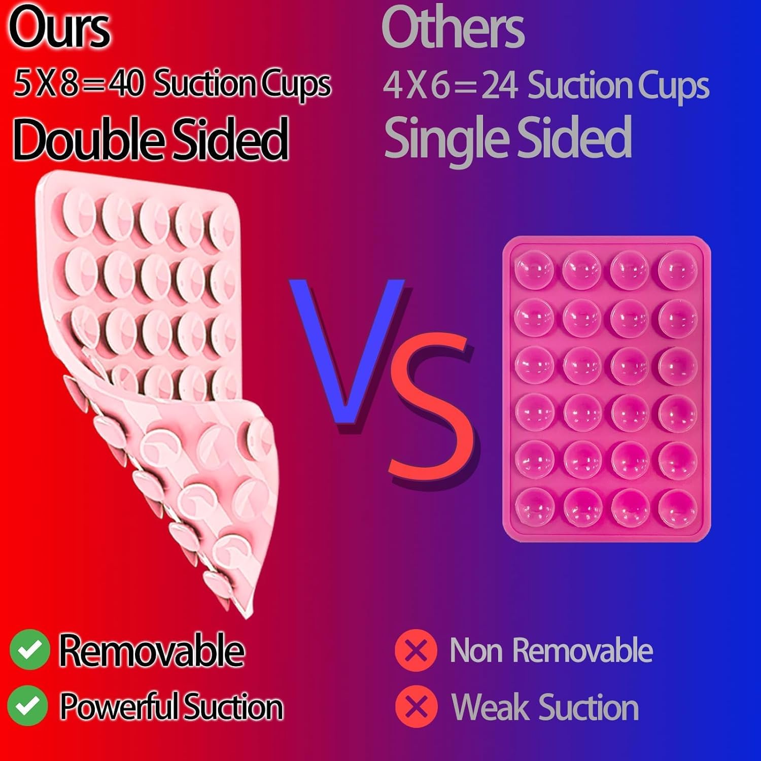 Silicone Phone Grip for iPhone & Android Hands-Free Cell Phone Holder with 40 Strong Suction Cups for Selfies Videos & Mobile Fidget Mirror Holder - CellphoneHARD EDGE