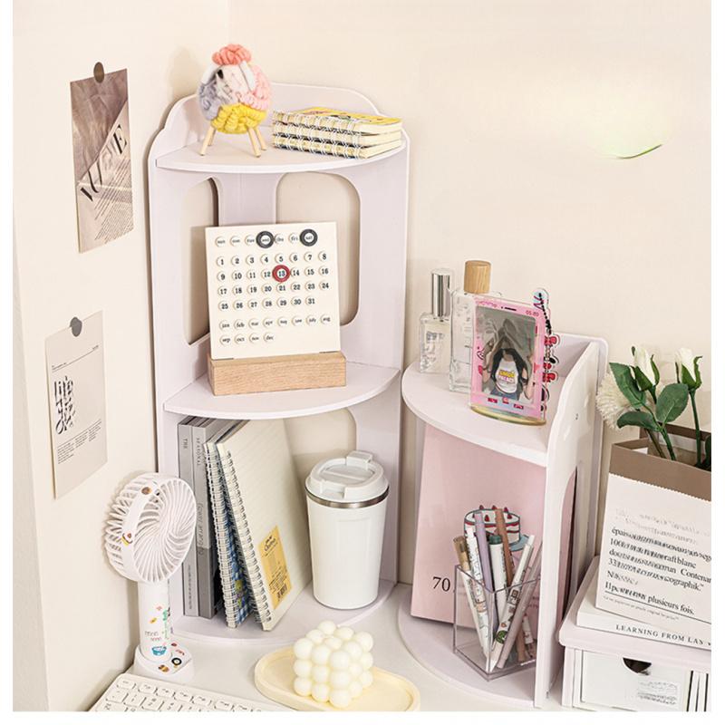 Space-Saving Multi-Layer Table Corner Rack, Stylish Wood Plastic Storage Shelf with Round Corners, Perfect Gift for Books, Cosmetics, Office Supplies, Table Organizers