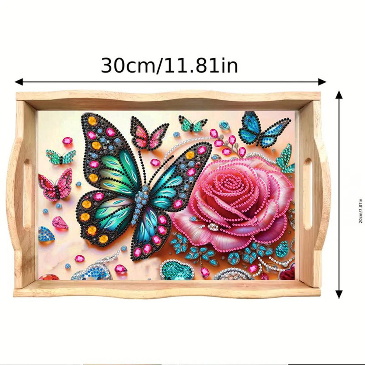DIY Diamond Painting Wooden Tray Set with Frame, Butterfly Pattern, Home Decor Gift, Unique Holiday Present for Family and Friends