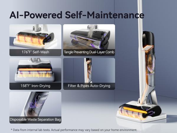 NARWAL S30 Wet Dry Vacuum Cleaner with 20000Pa Suction, 176°F Self-Cleaning, Heated Drying, Disposable Waste Bag, Tangle-Free, Cordless Vacuum Mop for Hard Floors & Edge Cleaning, Easy to Use