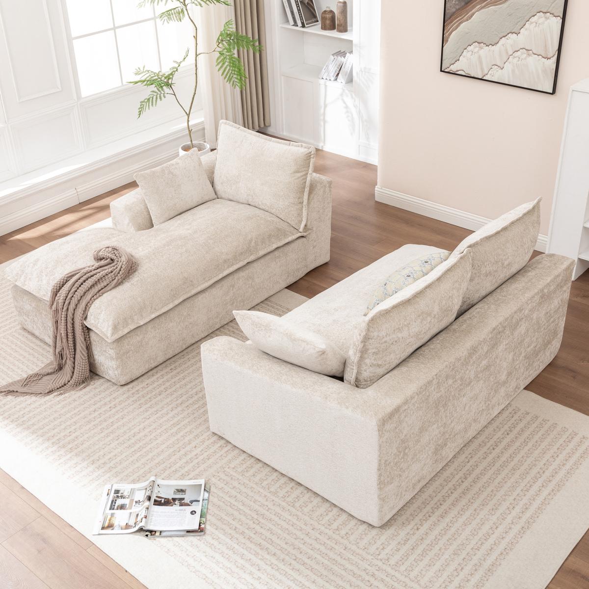 Aobtkel®103 " L Shaped Modular Couch, Cloud Boneless Couch with Deep Seats & High Back , Upholstered Fabric Sofa, No Assembly Required(Beige)#Summervibes
