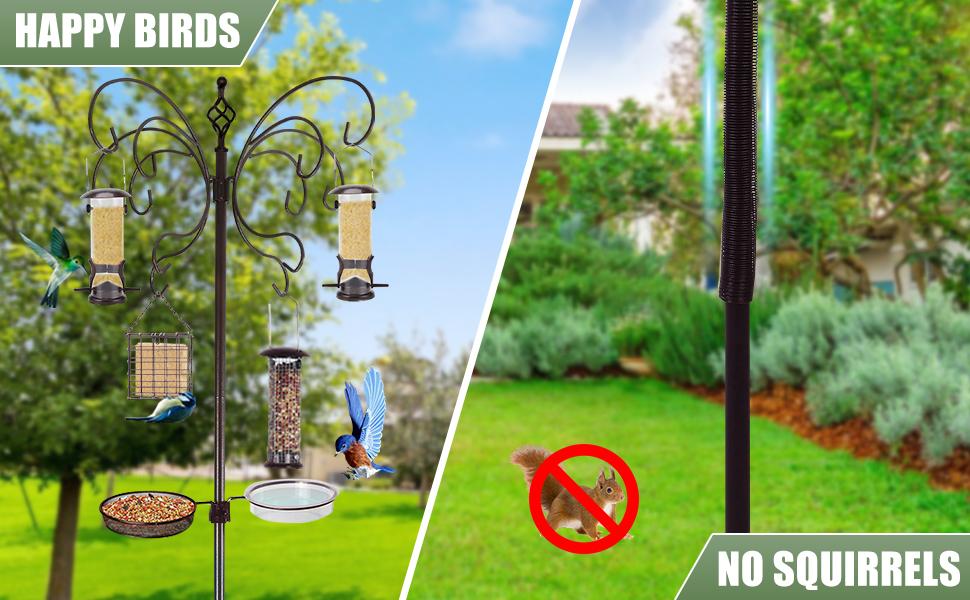 93 Inch Squirrel Proof Bird Feeder Pole Station with 4 Feeders Water Tray Food Tray & Spring for Outdoor Use Enhanced Stability Easy Clean Design 93 Inch Squirrel Proof Bird Feeder Pole Station with 4 Feeders Water Tray Food Tray & Spring for Outdoor Use Enhanced Stability Easy Clean Design
