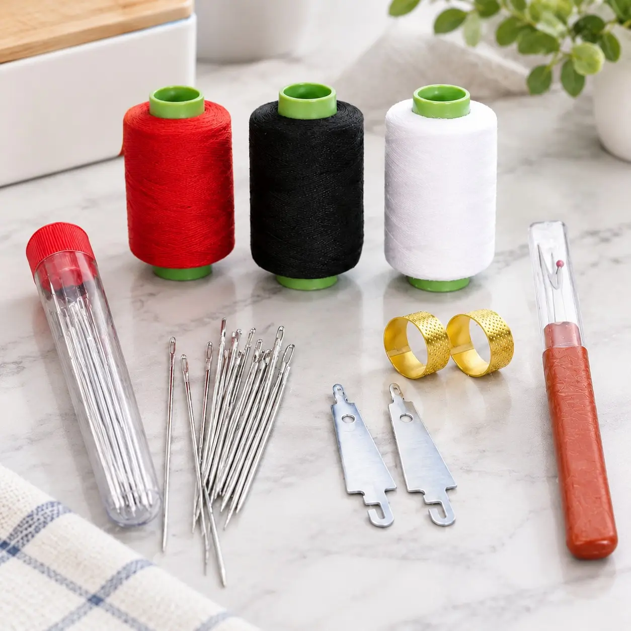Complete Sewing Kit for Seniors, 34-Piece Set with Needles, Threads (//), Storage Tube, Ideal for Home Crafting & Repairs, Sewing Tool Kit