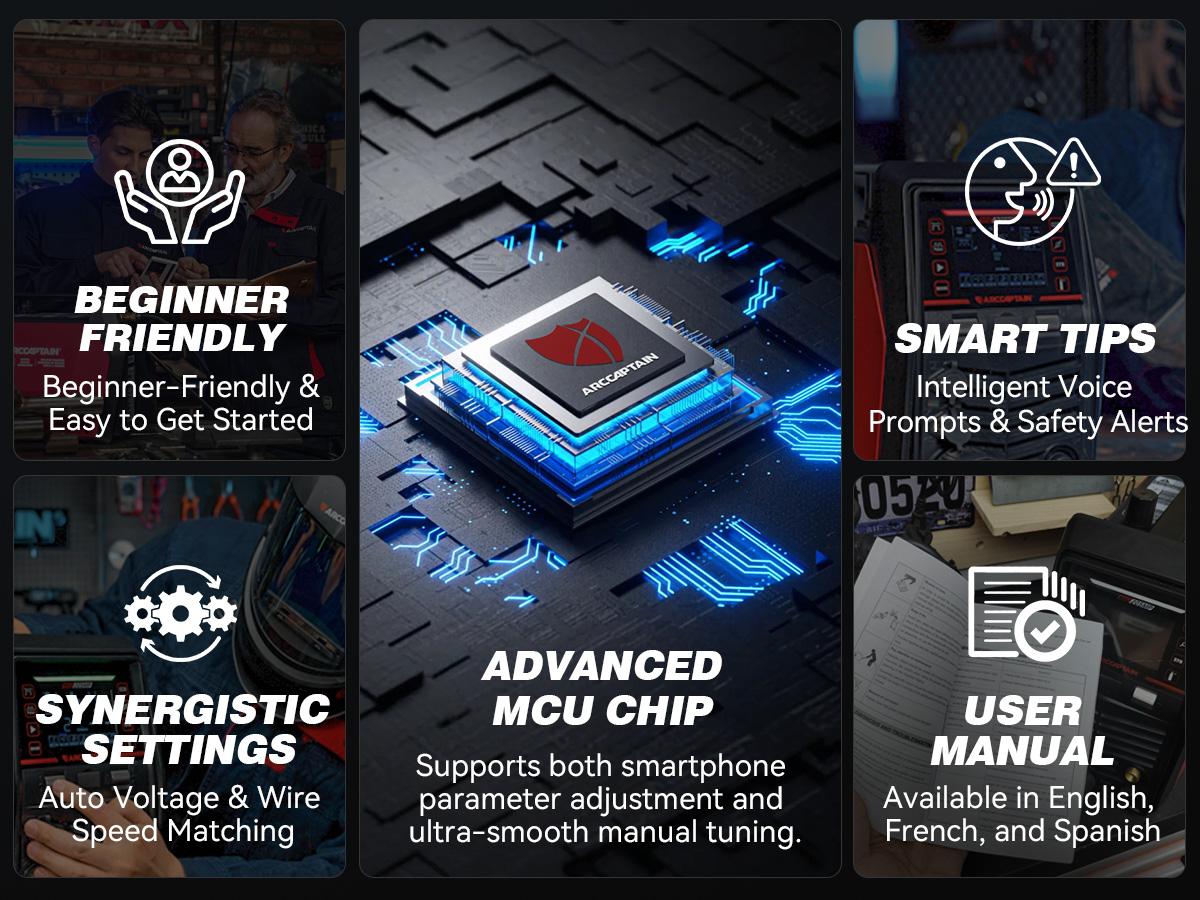 ARCCAPTAIN MIG205MP MIG Welder, All-in-One iControl APP Control Plasma Cutter/Pulsed MIG/Flux Core/Spool Gun/Pulsed HF TIG/Lift TIG/Clean/Stick Aluminum Welding Machine 120/240V Dual Voltage Multiprocess Welders Black Friday, Christmas Gifts for Men/Dad